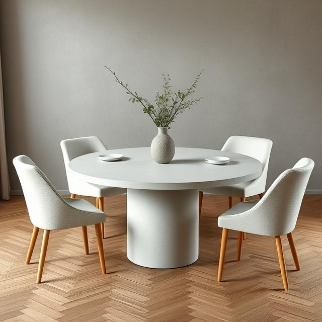 Terra Off White Micro Concrete Round Dining Table
