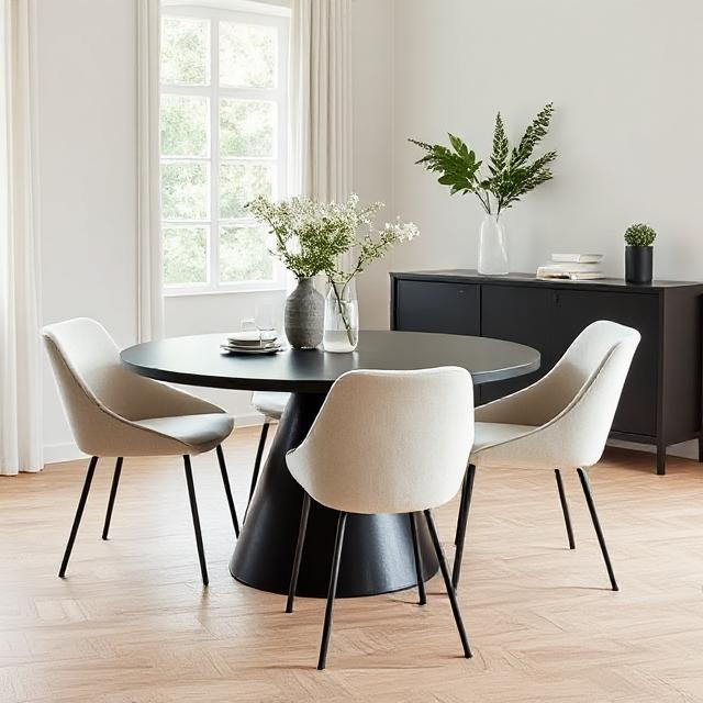 Luna Black Micro Concrete Round Dining Table