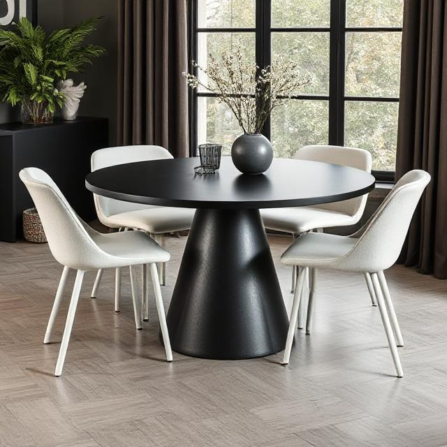 Luna Black Micro Concrete Round Dining Table