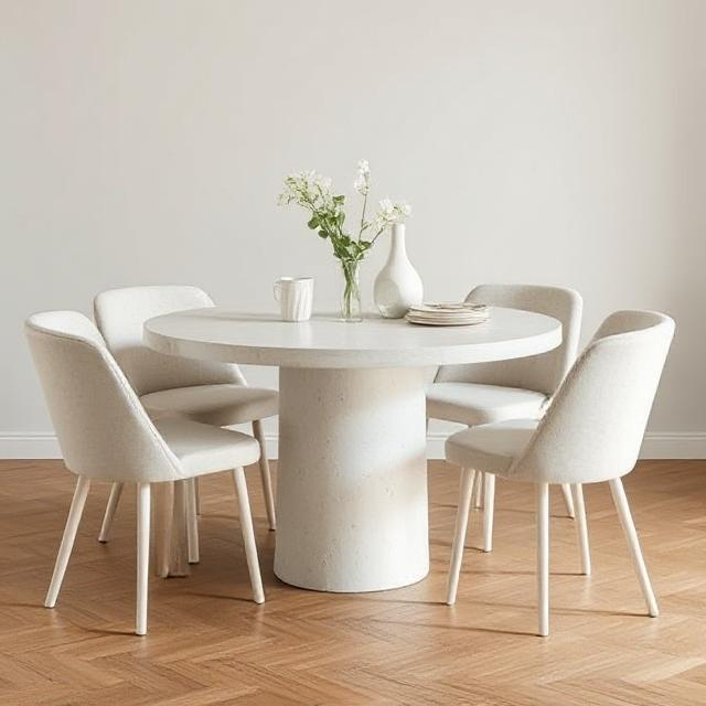 Terra Off White Micro Concrete Round Dining Table