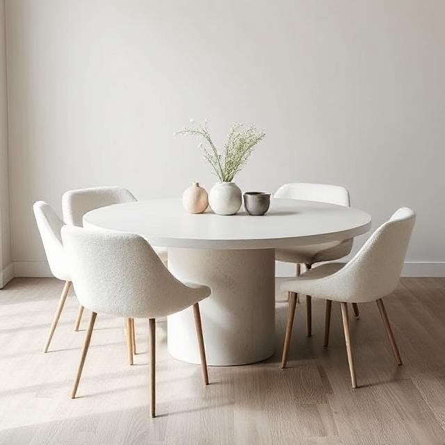 Terra Off White Micro Concrete Round Dining Table